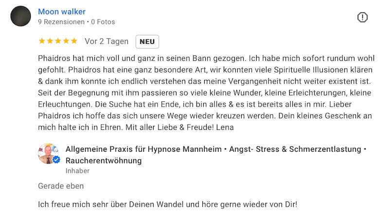 Hypnose Kunden Rezension